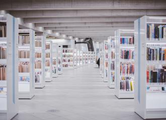 Shelves in a library