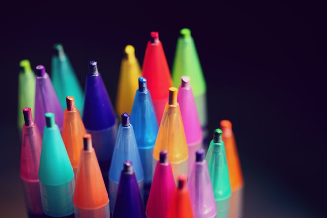 Pens in rainbow colours